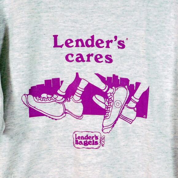 Vintage 90s Lenders Bagels Lenders Cares T Shirt Size XL Gray - Picture 3 of 4